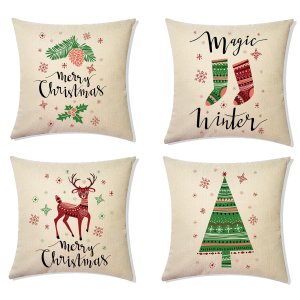 Korlon Christmas Pillow Covers, Set of 4 Decorative Holiday Pillow Covers, 18x18 Christmas Throw Pillow Covers for Winter Christmas Decoration