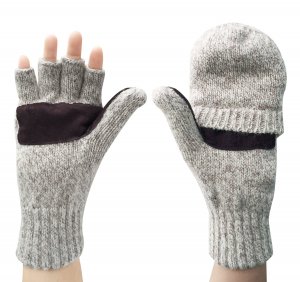 Korlon Wool Knitted Convertible Fingerless Gloves with Mitten Cover