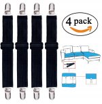 Korlon Adjustable Heavy Duty Bed Sheet (4 Pack), Cover Grippers Suspenders Holder Band Straps Clips Fasteners, Black