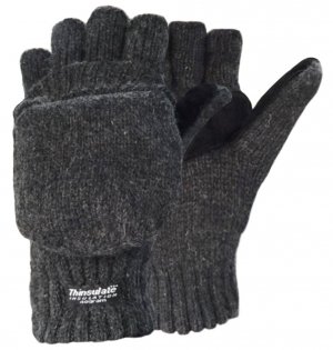 Korlon Wool Knitted Convertible Fingerless Gloves with Mitten Cover