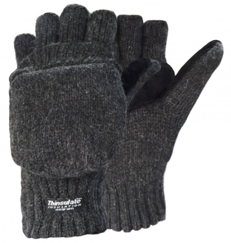 Korlon Wool Knitted Convertible Fingerless Gloves with Mitten Cover - Click Image to Close