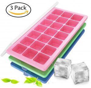 Korlon 3 Pack Silicone Ice Cube Trays with Lid - Easy Release Ice Cube Mold Containers - Silicone Ice Cube Maker for Cocktail Whiskey, 21 Shaped Cubes Each with Cover