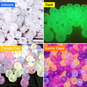 Korlon 1000 Pcs UV Beads Color Changing Sun Sensitive UV Reactive Plastic Pony Beads for Bracelets Necklace and Jewelry Making, Also Glow in The Dark